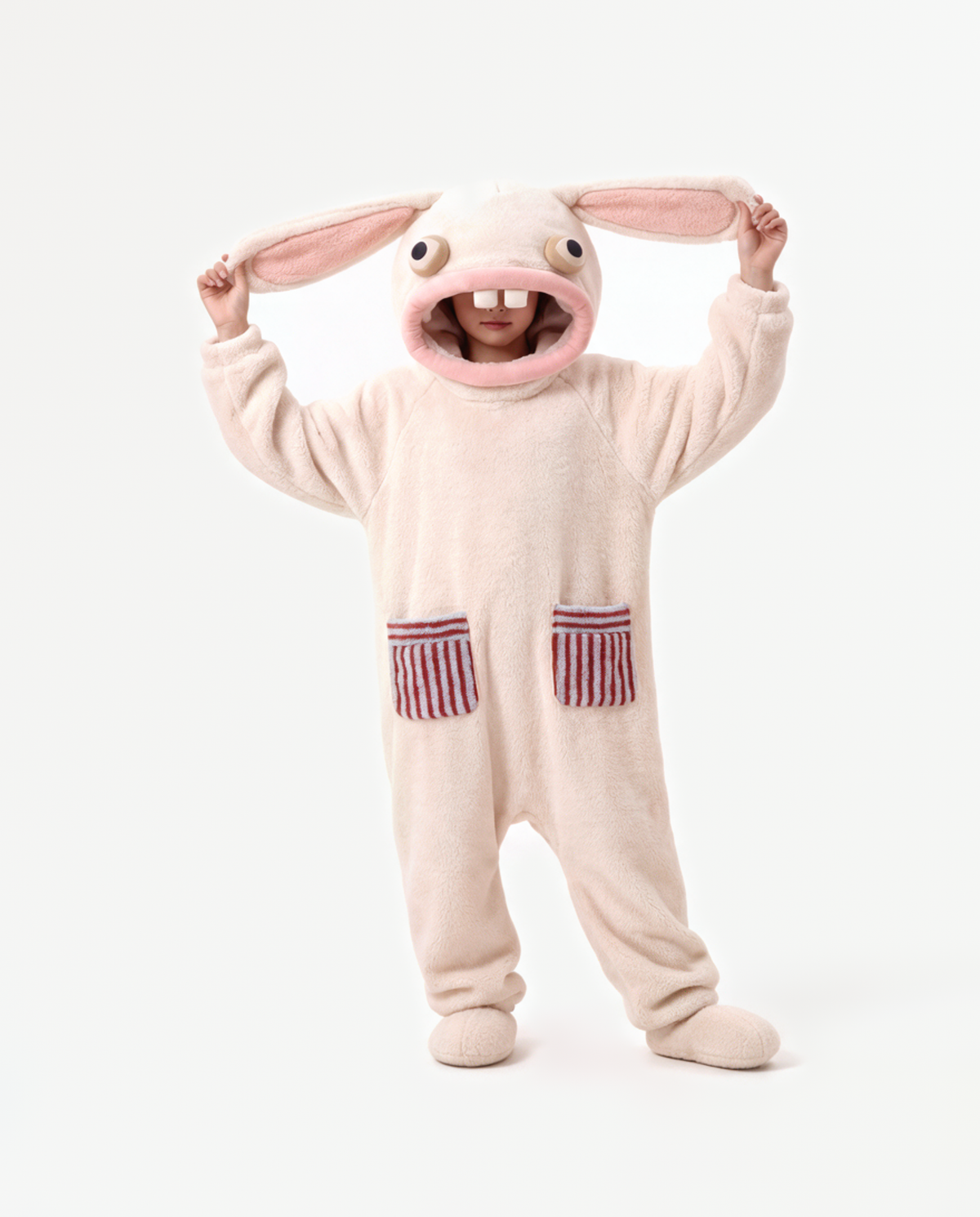 The Bunny Onesie in Marshmallow — coral fleece bunny onesie costume for adults