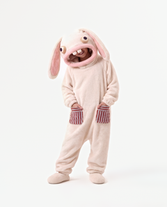 The Bunny Onesie in Marshmallow — coral fleece bunny onesie costume for adults