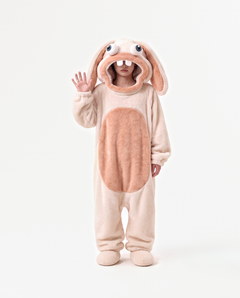 The Bunny Onesie in Peach Fuzz — coral fleece bunny onesie costume for adults