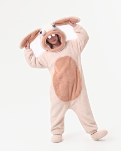 The Bunny Onesie in Peach Fuzz — coral fleece bunny onesie costume for adults