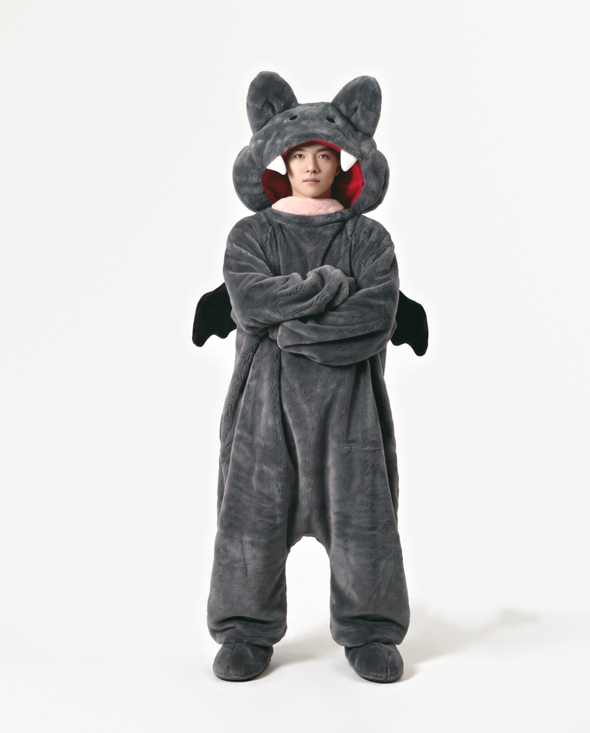 The Fang Onesie in Charcoal — vampire-style fleece monster onesie for adults
