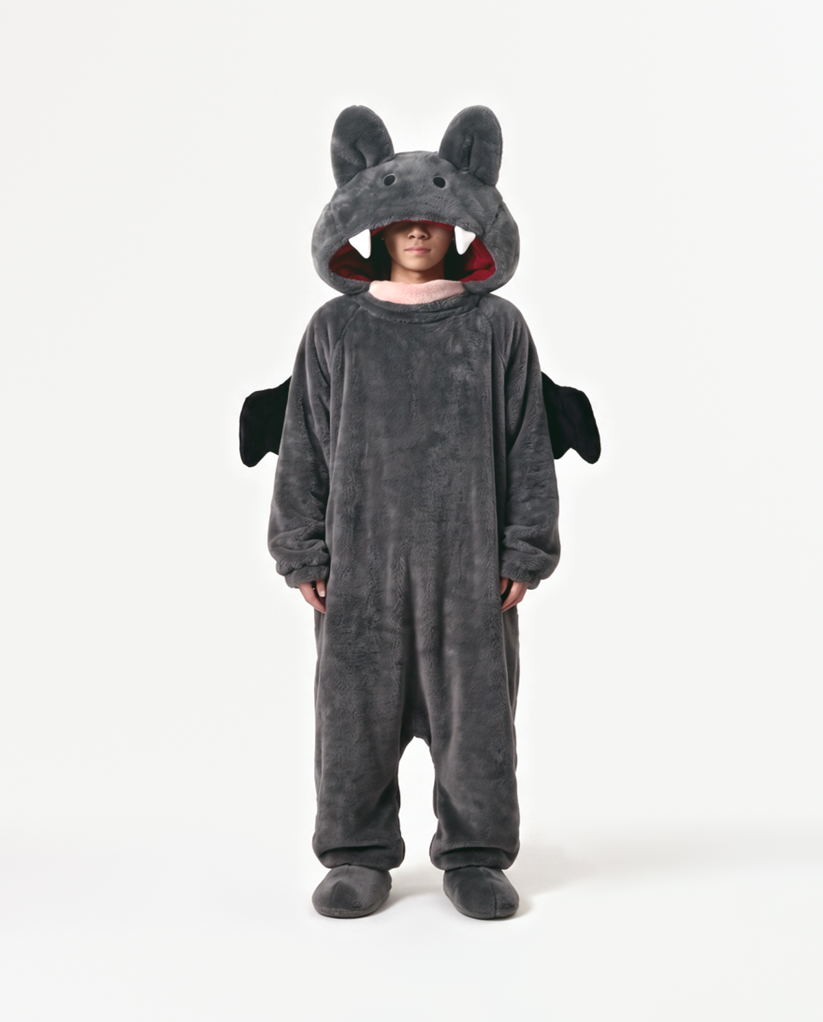 The Fang Onesie in Charcoal — vampire-style fleece monster onesie for adults