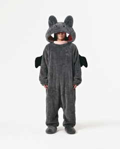 The Fang Onesie in Charcoal — vampire-style fleece monster onesie for adults