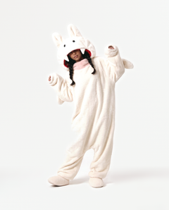 The Fang Onesie in Cream — vampire-style fleece monster onesie for adults