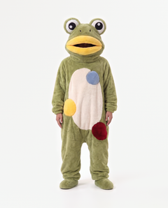 The Frog Onesie — oversized green fleece frog onesie for adults, front view