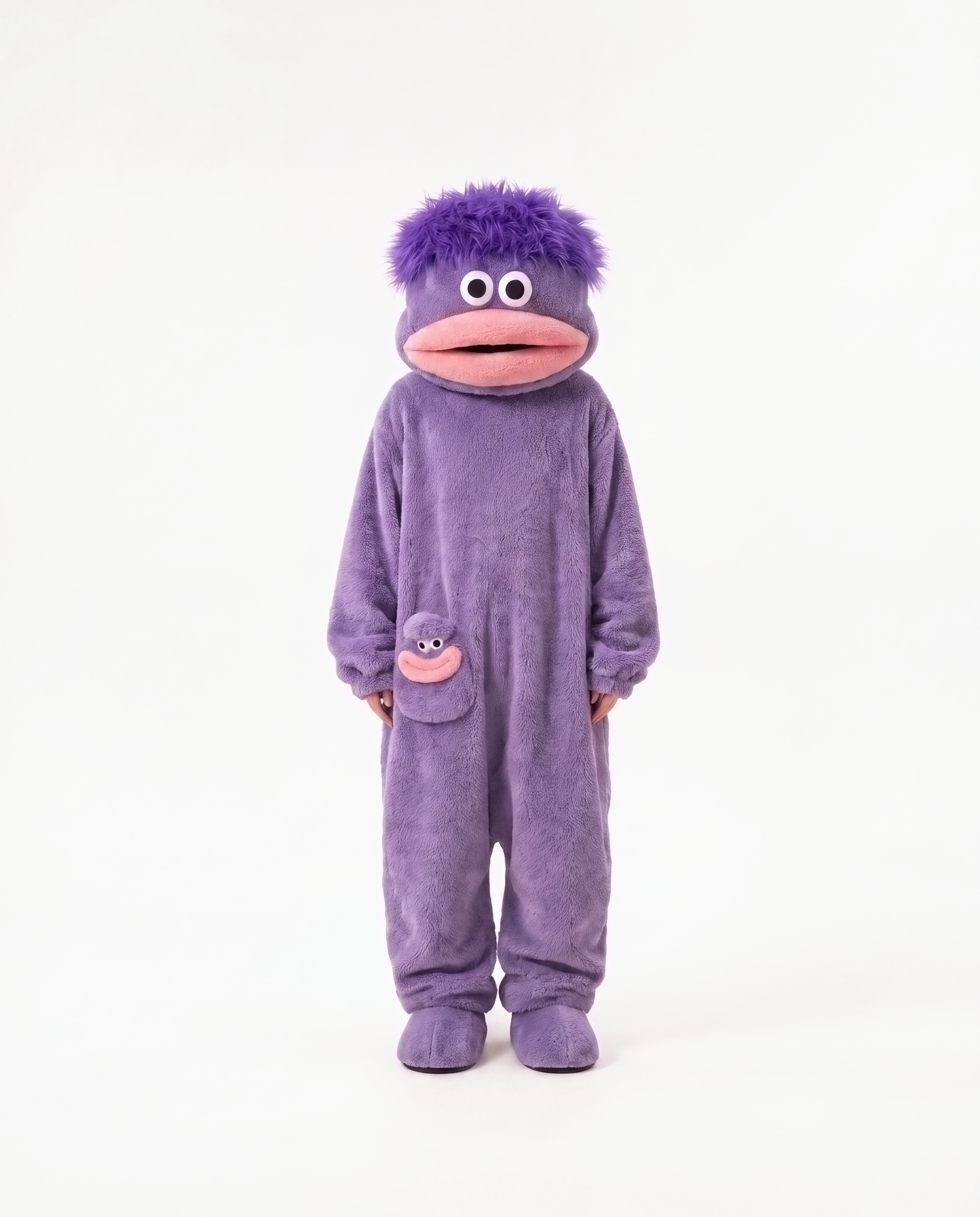 color:Grape Fuzz|Grape Fuzz monster onesie, front