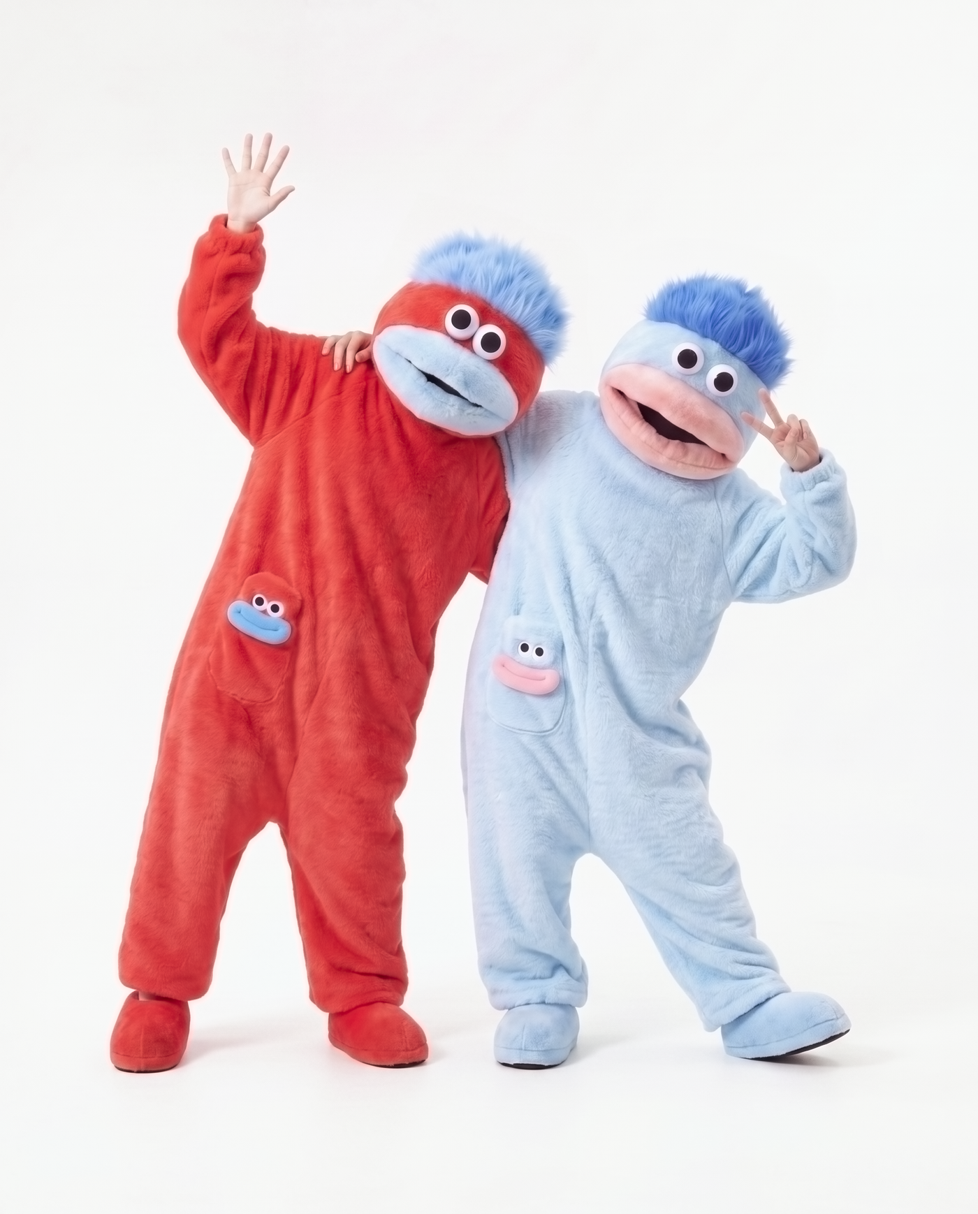 Cloud Blue monster onesie with a friend