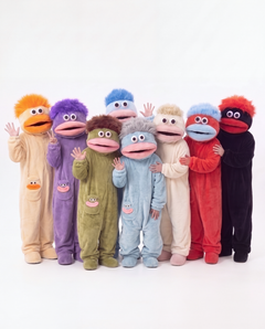 All eight Monster Onesie colors together — group Halloween onesies for friends and family