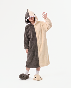 The Shark Onesie — grey and cream fleece shark onesie costume for adults
