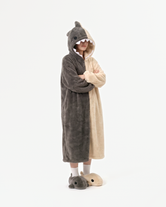 The Shark Onesie — grey and cream fleece shark onesie costume for adults