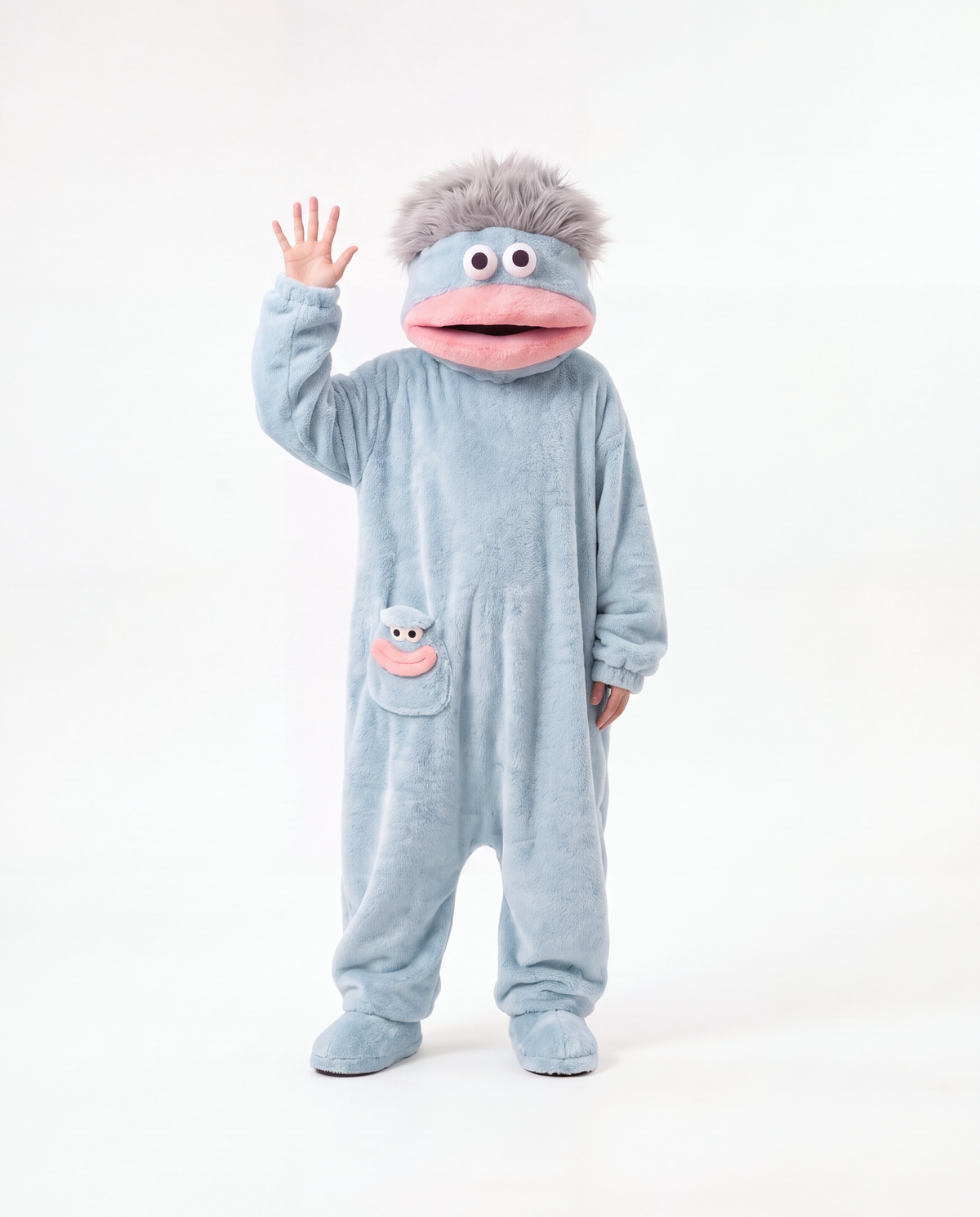 The Monster Onesie in Silver Blue — big mouth fleece monster onesie