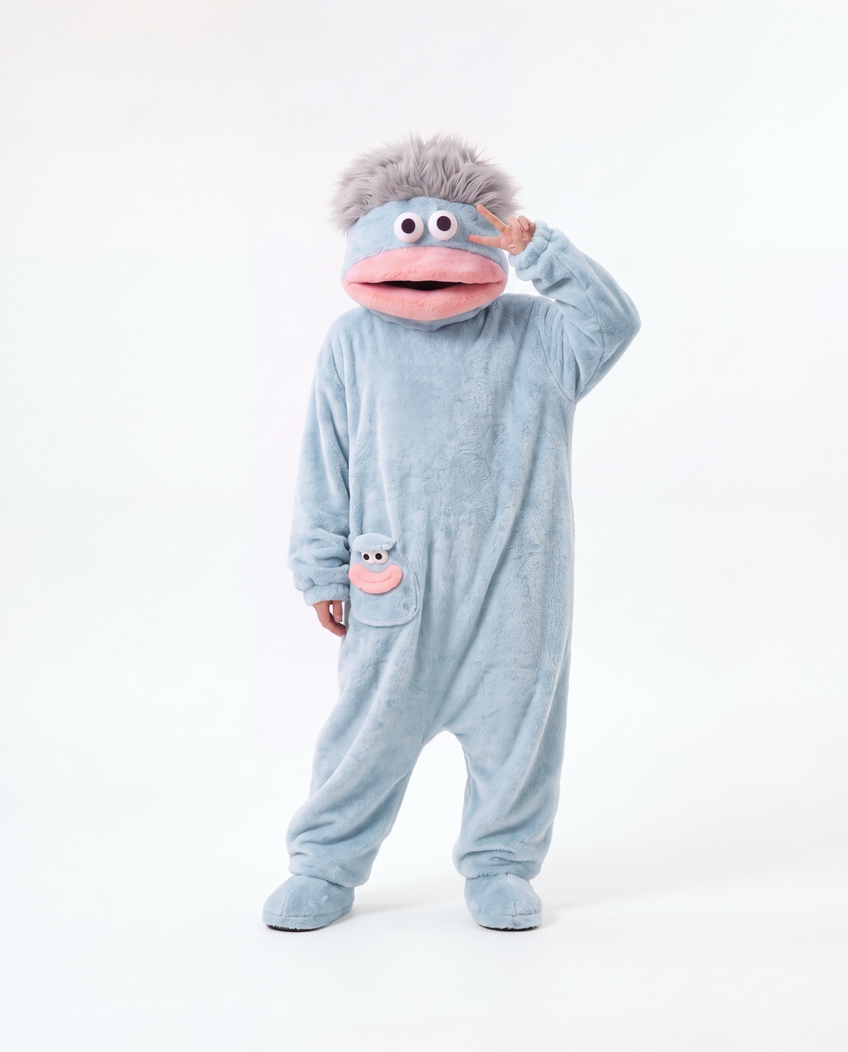The Monster Onesie in Silver Blue — big mouth fleece monster onesie