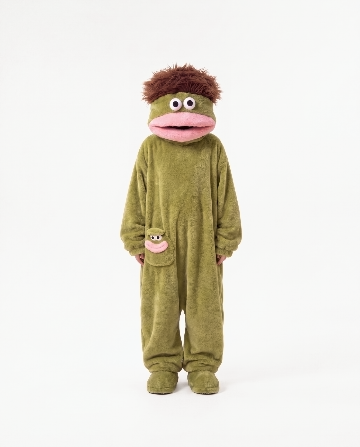 Swamp Green monster onesie, front