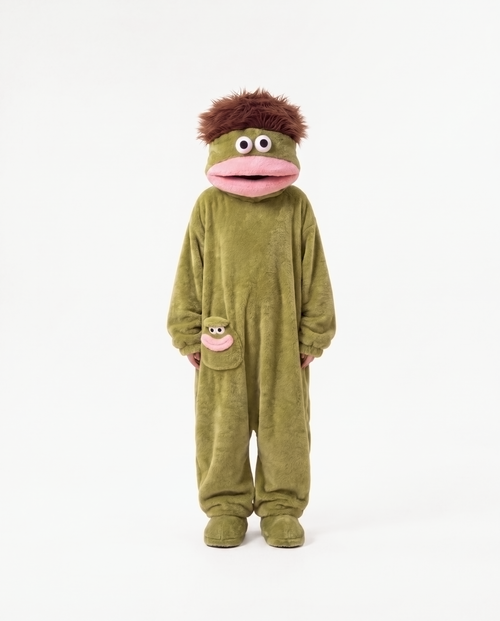 color:Swamp Green|Swamp Green monster onesie, front